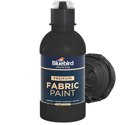 La Mejor Recopilación de Pinturas para tejidos y telas - solo los mejores. 42 BLUEBIRD - Pintura de tela, color negro, 8.5 onzas líquidas, pinturas permanentes para ropa, tapicería de muebles