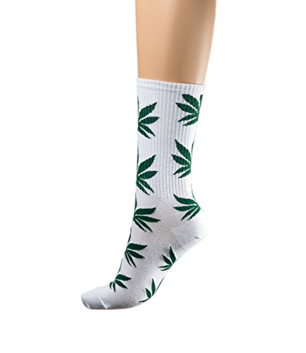Morefaz Calcetines Unisex Highlife Ganja Leaf Weed Comfort Calf Hi Hombres Mujeres Mfaz Ltd Negro Verde Blanco X-Large
