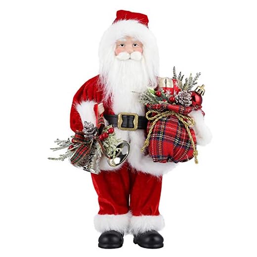 AGM Figure de Père Noël, Debout Santa Claus en Tenant Cadeau & Cloches Noël, Décoration Classique pour Arbre de Noël, Maison, Restrant - 30cm