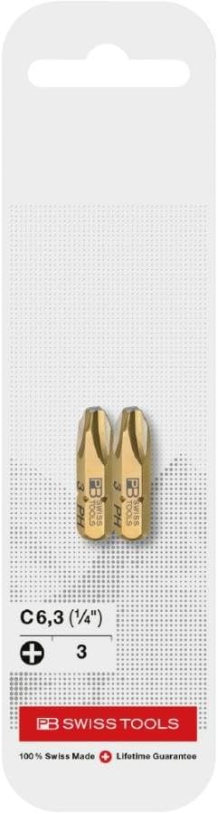 PB SWISS TOOLS C6.190/3CN2 C6 Series PH3 Plus Bit Short 1/4HEX 2-Pack