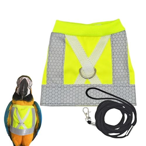 Parrot Harness, Sun Protection Vest, Adjustable Training Strap, Comfortable Fit for Safe Flying, Fluorescent Green, Perfect for 