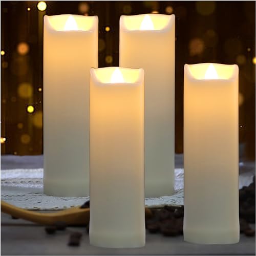Image of QIDEA 2 inchX7 inch Outdoor Waterproof Flameless Candles with Timer, Battery Operated Flickering Led Pillar Candles, Electric Plastic Fake Candles for Home Garden Wedding Halloween Xmas Decorations 4 Pack