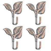 AURIVISTA 4Pcs Vintage Leaf Wall Hooks - Decorative Cast Iron Leaf Single Coat Hooks for Hanging Clothes, Towels, Keys & Bags - Rustic Black Wall Mounted Hooks with Screws