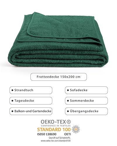 LAYNENBURG Premium Frottee Decke 150x200 cm - 100% Baumwolle - Dünne & Leichte Sommerdecke - Baumwolldecke als Sofa- & Bettdecke - Frottierdecke & Kühlende (Dunkelgrün)