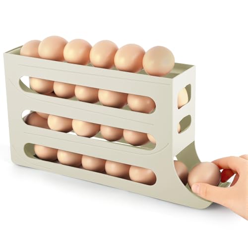 HOTUT Récipient à œufs pour réfrigérateur, 4 niveaux, pour 30 œufs, distributeur d'œufs peu encombrant, avec design incliné, organisateur de...