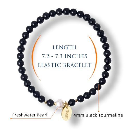 Morchic 4mm Natural Gemstone Beads Stretch Bracelet for Women, With Freshwater Pearls, Energy Gem Birthday Gift for Her 7.2”2