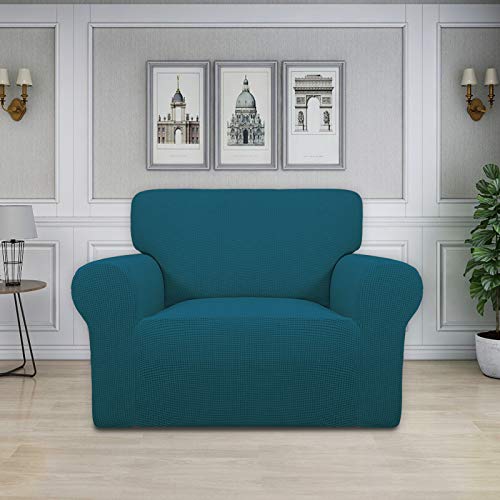 Image of Easy-Going Stretch Oversized Chair Sofa Slipcover 1-Piece Couch Sofa Cover Furniture Protector Soft with Elastic Bottom for Kids Spandex Jacquard Fabric Small Checks Peacock Blue