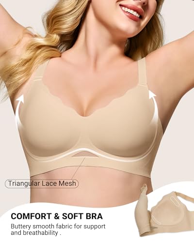 HORISUN Womens No Underwire Bras Supportive Scalloped V Neck Tshirt Bra Comfortable Wireless Seamless Push Up Bralette3