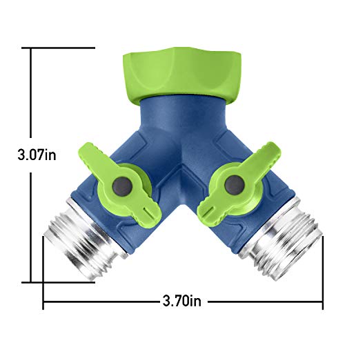 Green Mount Garden Hose Connector Tap Splitter, Y Hose Connector, Easy Grip Splitter With Shut-Off Valves (Two Way) #TOP2
