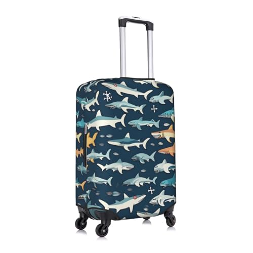 sharks nautical print Trolley case protective cover, Fashion Suitcase Protector Fits, hidden zipper2