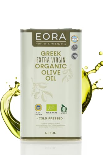 EORA Premium Organic Greek Extra Virgin Olive Oil 3L – Cold Pressed, Very low Acidity ~0.25%, Impressively High in Polyphenols – Single Origin P.G.I. Lakonia, Greece.
