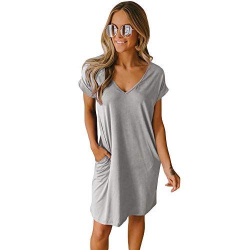 Gte - Vestido de manga corta con cuello en V para mujer