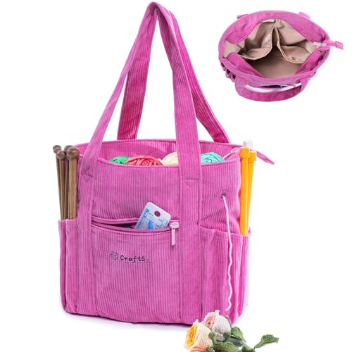 MYBAGZING Bolsa E Sacola De Crochê - Bolsa De Fios De Veludo Cotelê - Suporte De Fios Para Crochê - Bolsa De Armazenamento De Crochê Para Agulhas De Crochê, Acessórios De Crochê, Bolsa De Tricô Para
