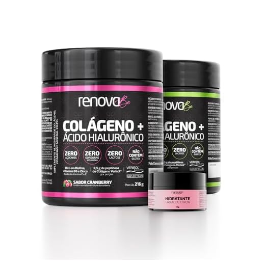 Collagen Verisol com Ácido Hialurônico e Biotina + Hidratante Labial (Sabor: Cranberry e Limão) (Sabor: Cranberry e Limão) (216g, Cranberry e Limão)