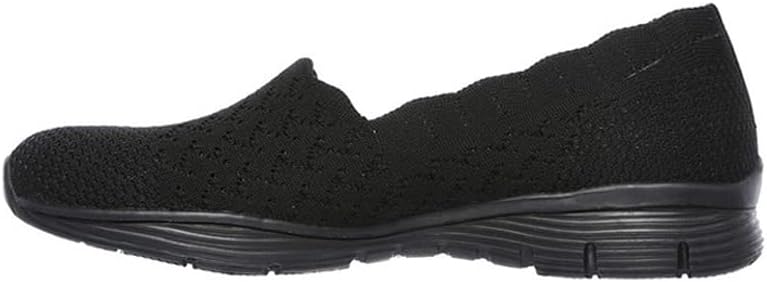 Skechers Women's Seager-Stat-Scalloped Collar, Engineered Skech-Knit Slip-on-Classic Fit Loafer, Black/Black, 10