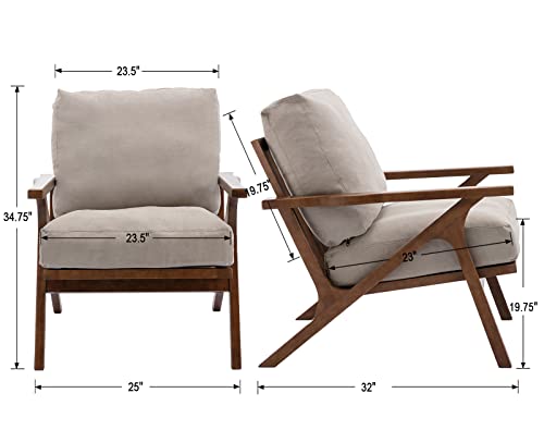 Chairus Mid Century Accent Armchairs Modern Upholstered Lounge Chair Compfy Leisure Arm Chair For Living Room Fireplace/Bedroom/Reception/Dorms, Set Of 2, Denim Fabric Beige #TOP2