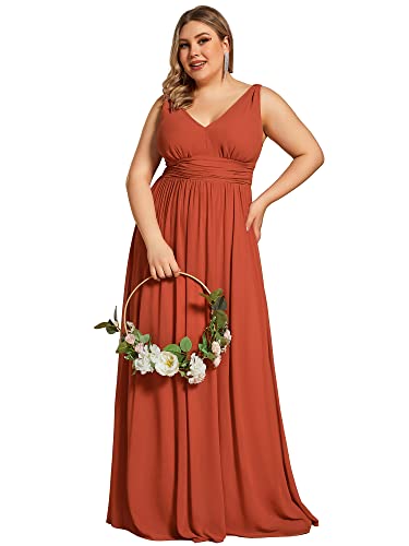 Image of Ever-Pretty V Neck Sleeveless Pleated Chiffon Maxi Plus Size Formal Dress for Women Bridesmaid Dresses 09016-DA