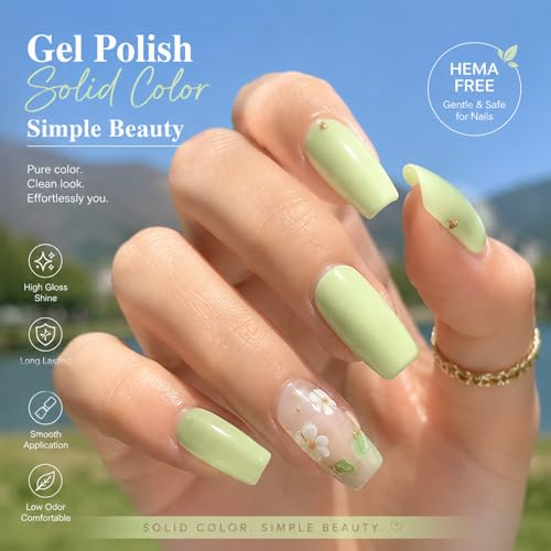Image of Beetles Green Gel Nail Polish - Matcha Mousse 15ML Full Size, HEMA-Free Pastel Green Gel Polish, Same Color Same Bottle, Soak Off UV LED Lamp Pastel Nails Art, Manicure Salon Summer Nails
