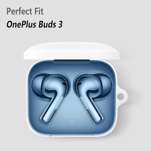 Image of LIRAMARK Silicone Cover Case with Carbiner Compatible with OnePlus Buds 3 (White)