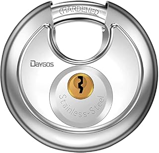 DAYGOS Keyed Padlock Outdoor Waterproof Lock - Heavy Duty Stainless Steel Discus Lock with 3/8-Inch Shackle for Sheds, Storage Unit, Garages and Fence (70mm with 3 Keys)