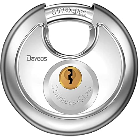 DAYGOS Keyed Padlock Outdoor Waterproof Lock - Heavy Duty Stainless Steel Discus Lock with 3/8-Inch Shackle for Sheds, Storage Unit, Garages and Fence (70mm with 3 Keys) Cover