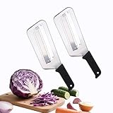 Stainless Steel Cabbage Shredder & Vegetable Chopper - 3-in-1 Handheld Slicer for Coleslaw, Sauerkraut, Lettuce - Sharp Dishwasher-Safe Blades with Ergonomic Grip (2-Pack) (Black+Black)