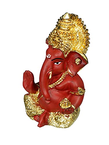 Image of eCraftIndia Golden And Red Polyresin Lord Ganesha Idol For Home, Temple, Office, Car Dashboard - Divine Home Decor For Ganesha Devotees- Gift For Family, Friends- Suitable For Ganesh Chaturthi, Diwali