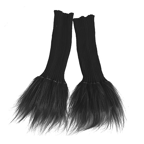 Image of Women Leg Warmer Girls Faux Fur Trim Knitted Leg Cover Lolita Winter Warm Long Socks Furry Boot Cuff