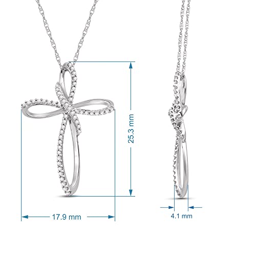 Jewelili 10K White Gold With 1/5 Cttw Natural White Round Diamond Cross Pendant Necklace, 18" Rope Chain #TOP1