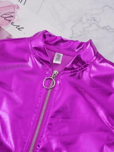 FEESHOW Girls Boys Sequined Metallic Bomber Jacket Zip Up Coat Outerwear for Hip Hop Jazz Sports Diaco Party Wear4