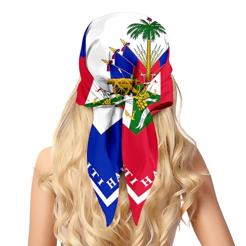 pmbvcgsy Fashion Head Scarf for Women Haitian Flag Pattern Silk Scarf Large Square Sleeping Wrap Satin Neck Bandana for Gift 27.5 x 27.5 inches