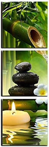 Bamboo Wall Art for Bathroom Zen Stone Canvas Painting Contemporary Poster Print Yoga Wall Decor Spa Natural Green Plant Artwork for Bedroom Wall Décoration Botanical Framed 12x12inch