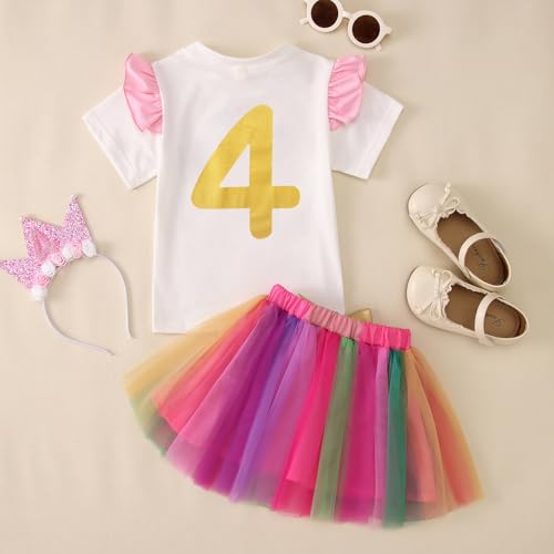 Ritatte Toddler Girl Birthday Outfits 2nd/3rd/4th/5th/6th/7th Birthday Girl T-Shirt Tutu Skirt Crown 3Pcs Cake Smash Set3