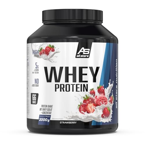All Stars WHEY PROTEIN 2000g I Eiweiß-Pulver mit Whey-Konzentrat & Isolat I leckeres Low-Fat Powder I hochwertiges Protein-Pulver I cremiger Protein-Shake mit Strawberry Flavour