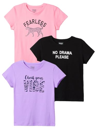 Image of Max Girls Cotton Regular Printed T-Shirt - Pack of 3