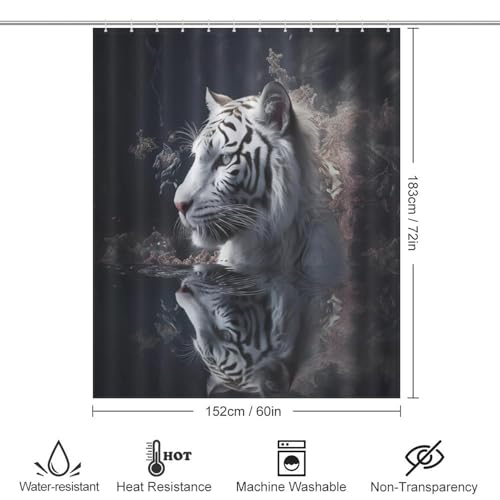 Rideau de douche tigre en polyester 152x183 cm avec 12 crochets