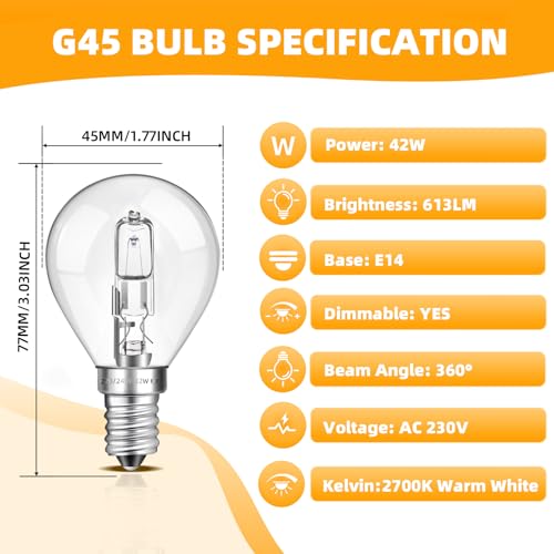 Liuyife G45 E14 Golf Ball Bulb 42W, Dimmable, Warm White 2700K 613LM, SES Small Edison Screw Mini Globe - Image 2