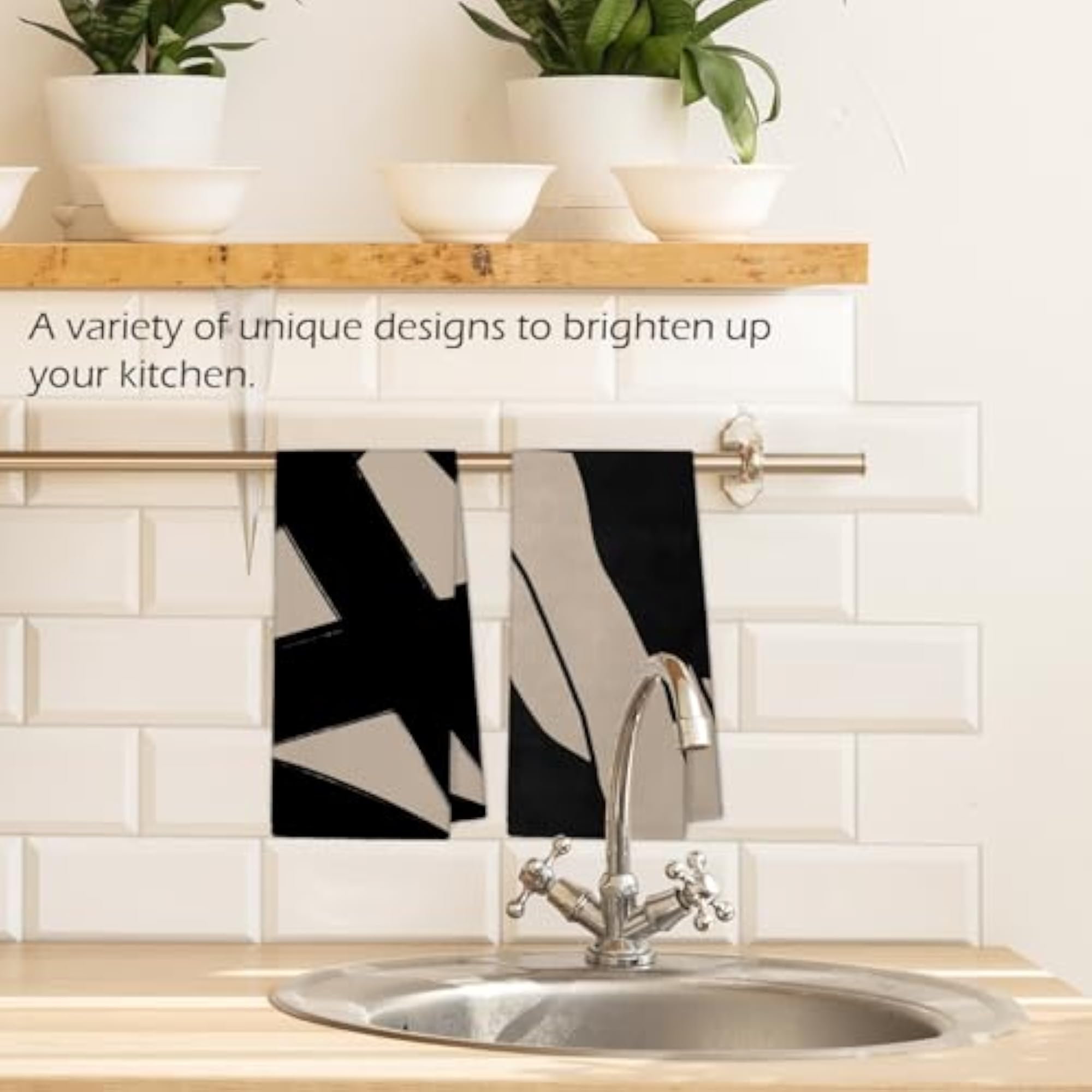 Beige and Black Abstract Kitchen Towels, Set of 2