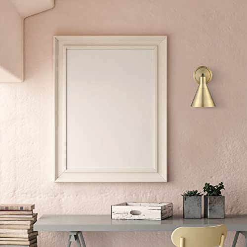 Image of GLOBE Electric 65544 1-Light Dimmable Plug-in or Hardwire Wall Sconce, Matte Brass, Matte Black Accent, Stepless Dimming Rotary Switch on Canopy, Black Fabric Cord, Wall Lamp Dimmable