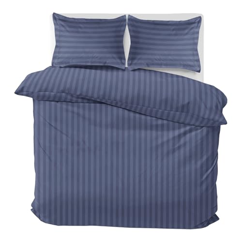 MOONLIGHT20015 Super King Duvet Set Reversible Stripes Satin Bedding Sets with 2 Pillowcases Soft Hypoallergenic Duvet Cover (Washed Blue 260x220) - Image 3