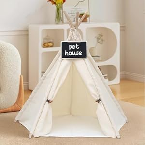   Cat-Tent-Pet-Teepee-24-Inch-Dog-Tent-Bed-with-Blackboard-Portable-and-Washable-Dog-House-Puppy-Bed-for-Small-Dog-Cat-Rabbit-Indoor-Beige
