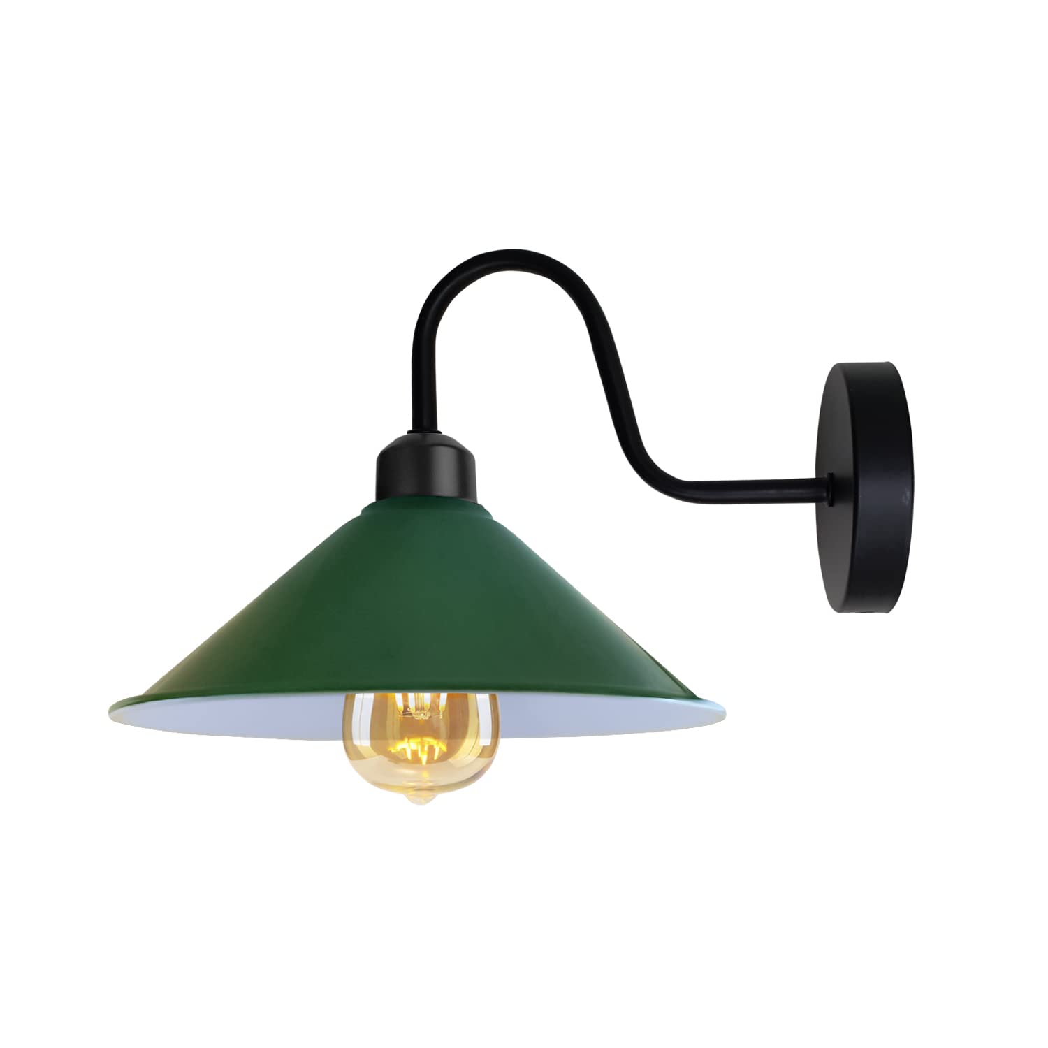 Led Wall Lights Indoor Modern Green 22cm Cone Shaped Shade Swan Neck Led Sconce Fittings Not Battery Operated Wall Lamp for Living Room, Bedroom, Hallway