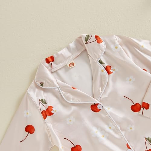 Qiylii Toddler Girls Soft Satin Pajamas Long Sleeve Button-Up Pajamas Shirt and Pant 2PC Silk Pajamas Kids Nightgown3