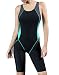 Uhnice Women Unitard Swimwear Surfing Suit Sports One Piece with Shorts Swimsuit (Large(US8-10), Black/Green)
