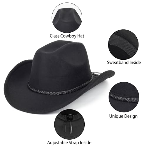 Image of Women-Classic-Western-Cowboy-Shapeable-Hat - Men-Roll-Up-Wide-Brim-Felt-Fedora-Hats-Cowgirl-Hat with Belt Buckle(M-L)
