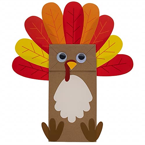 Gerson Set of 6 Turkey Paper Sack Puppet Craft Kits for Fall and Thanksgiving School Kid Fun, Brown and Orange, (CHG F122)