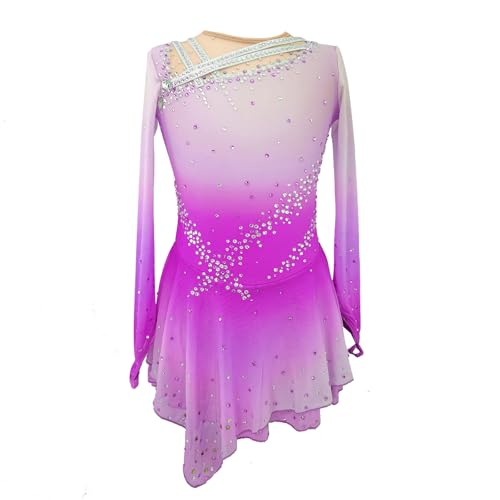 JoyCan Girl's Rose Pink Gradient Figure Skating Dress for Children and Adults Competition Clothing