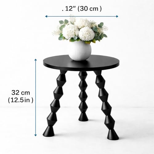 Image of Decor Corner Table Coffee Table Side Table, Round Solid Wood End Table Coffee Table Flower Stand Sofa Side for Living Room Balcony -Black