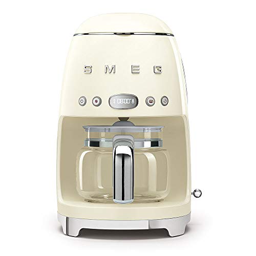 Smeg DCF02CRUK Drip Coffee Machine, 10 Cup Capacity, Auto-Start Mode, Reuseable Filter, Digital Display, Anti-Drip System, Aroma Intensity Option, 1.4 Litre Tank, Cream