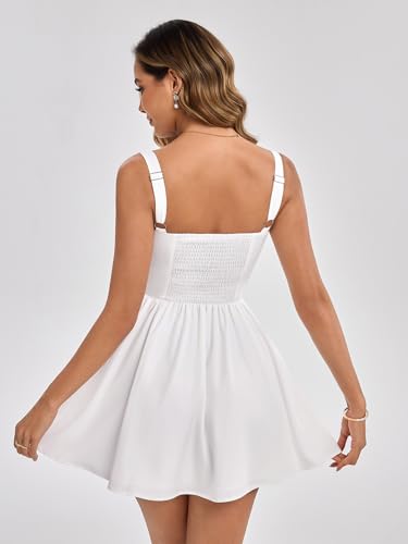 Image of KUTUMAI Floral Corset Mini Dress Summer Flowy A Line Smocked Short Dresses for Women 2025 Sundress with Pockets